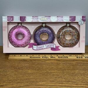 Pink Sky GLASS Iced Donut Shoppe Ornaments Pink Purple Sprinkles 3 Pack 3.5"
